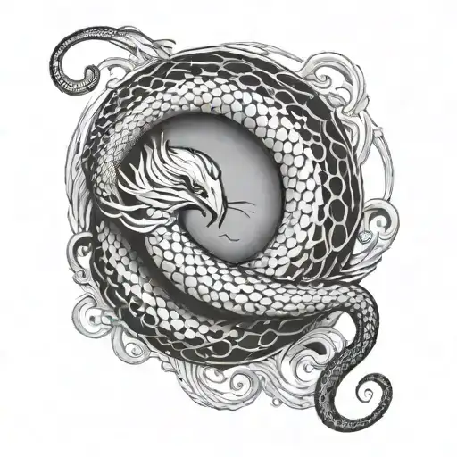 Ouroborus Serpent In Ying Yang Form Chasing It's Tail