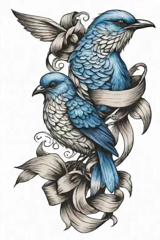 Blue Bird With Ribbon Intertwined