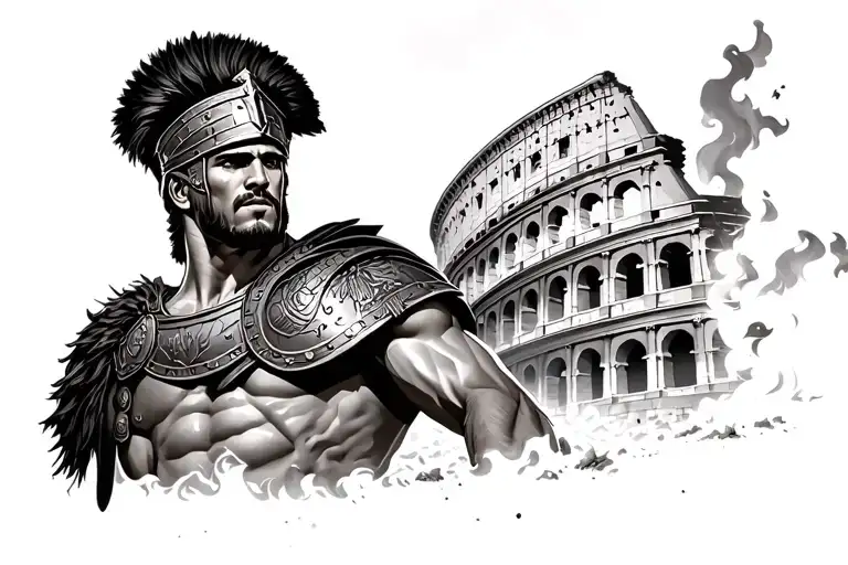 A Gladiator Outside Of The Colosseum In A Burning Rome