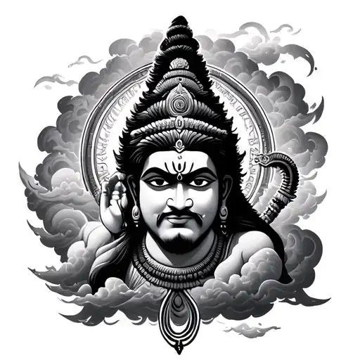 Hanuman With Hints Of Clouds Surrounding
