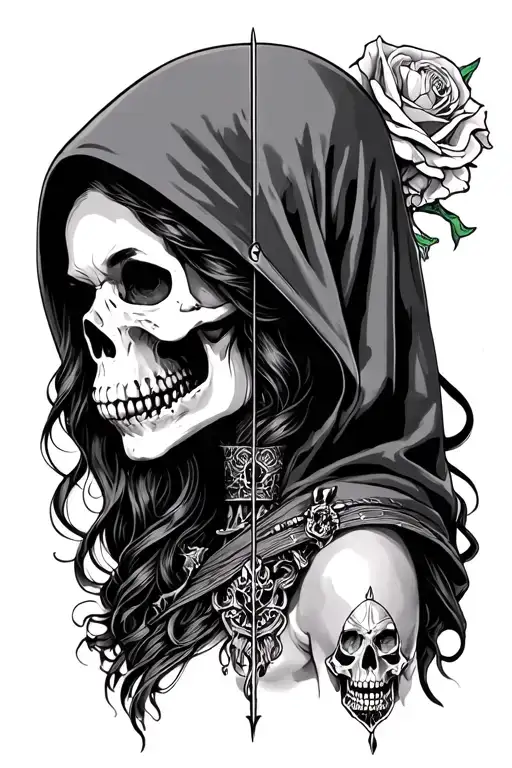 Half Woman Half Skull Grim Reaper