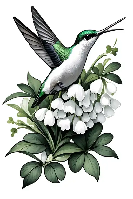 Lilly Of The Valley With A Humming Bird And Shamrocks