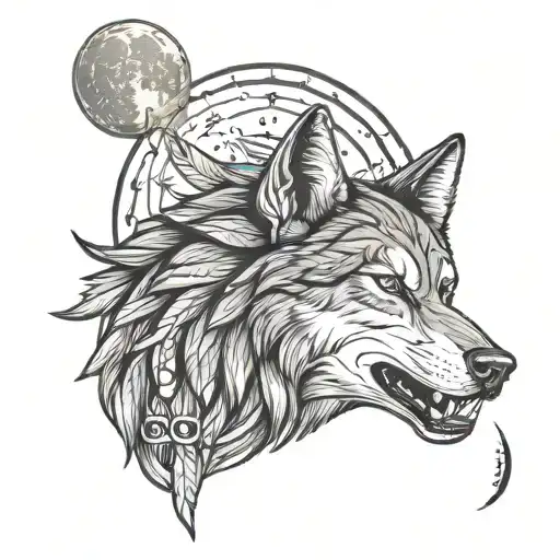 Native American Wolf Howling At The Moon