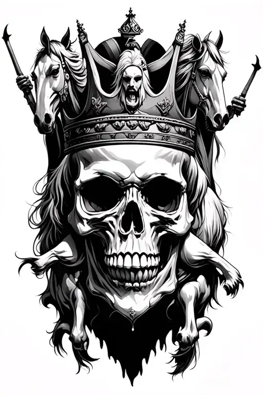 1 Skull With Crown And 4 Horsemen Of The Apocalypse