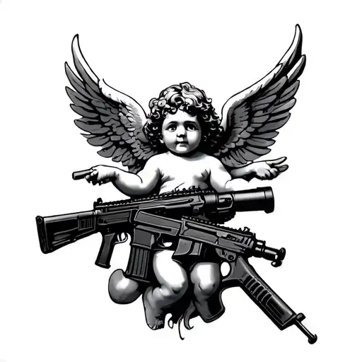 Cherubs Carrying Assault Rifles