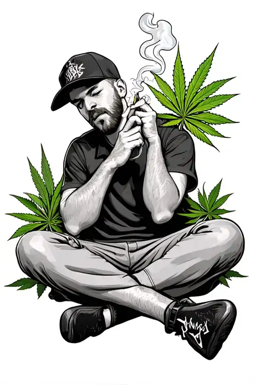 Bogan Smoking A Joint Sitting Around Cannabis Plant Growing