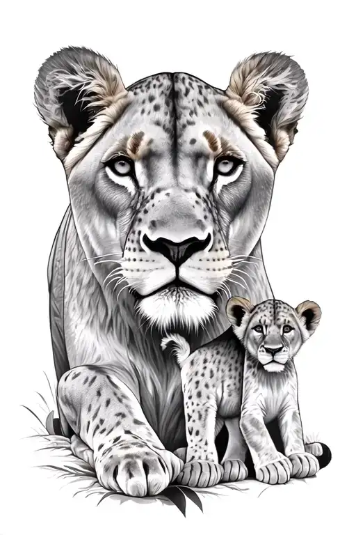 Lioness With 2 Cubs