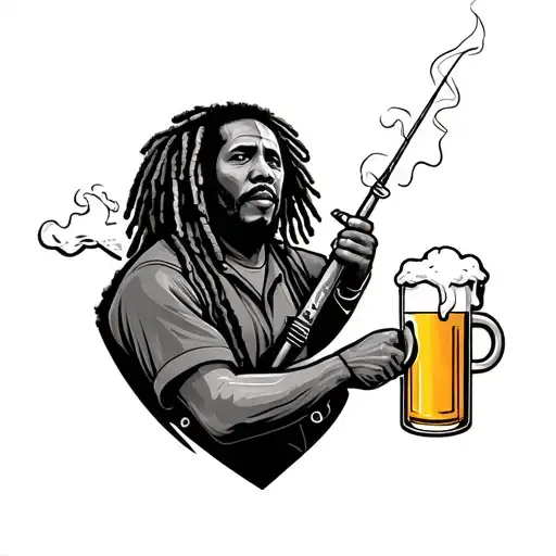 Fat Bob Marley Fishing And Smoking A Joint And Drinking A Beer