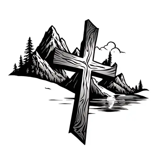 Cross With Creeks And Mountains