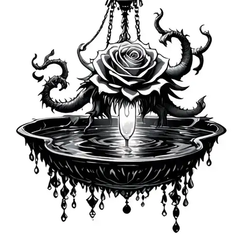 Rose Monster Hanging From A Chandelier Over A Pool Of Water