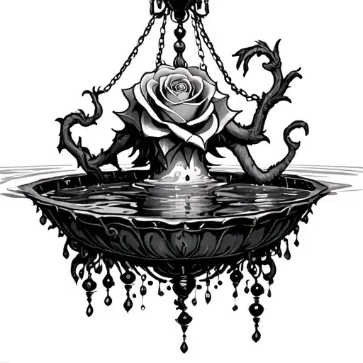 Rose Monster Hanging From A Chandelier Over A Pool Of Water