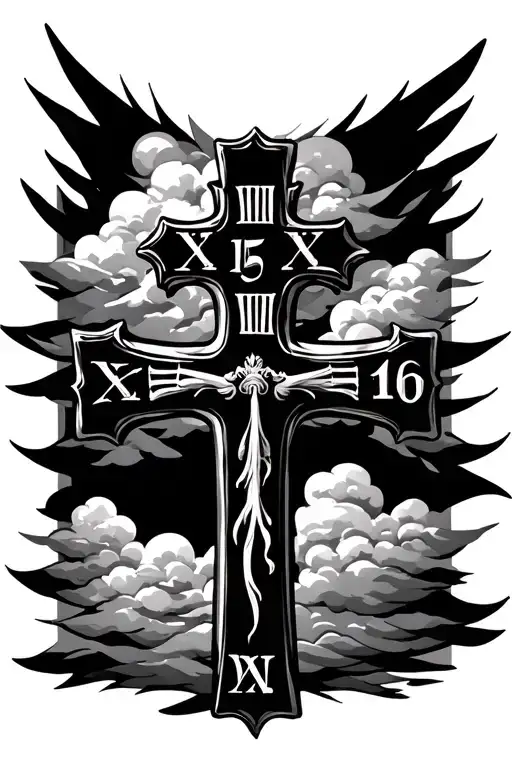Cross With Roman Numerals 15 And 16 In It And Background Of Clouds