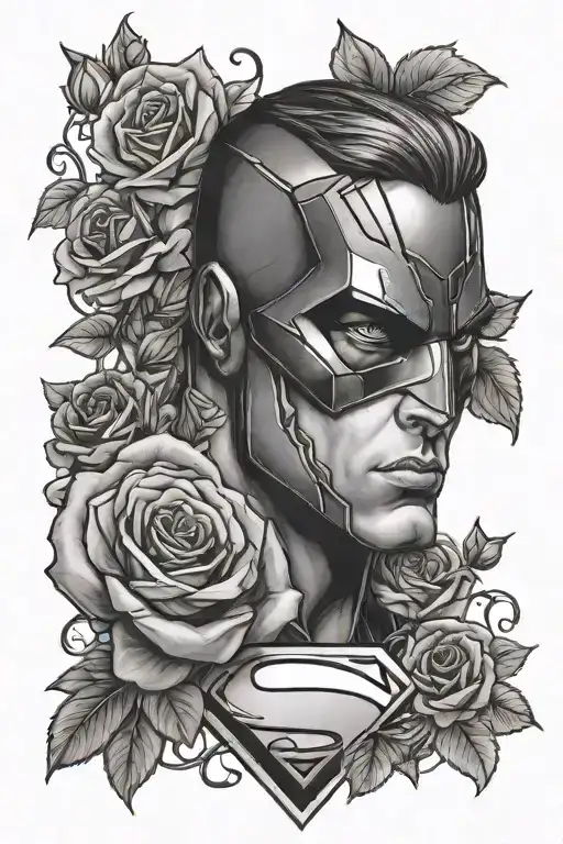 Male Superhero With Roses Intertwined