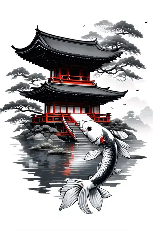 Japanese Temple With Koi Fish