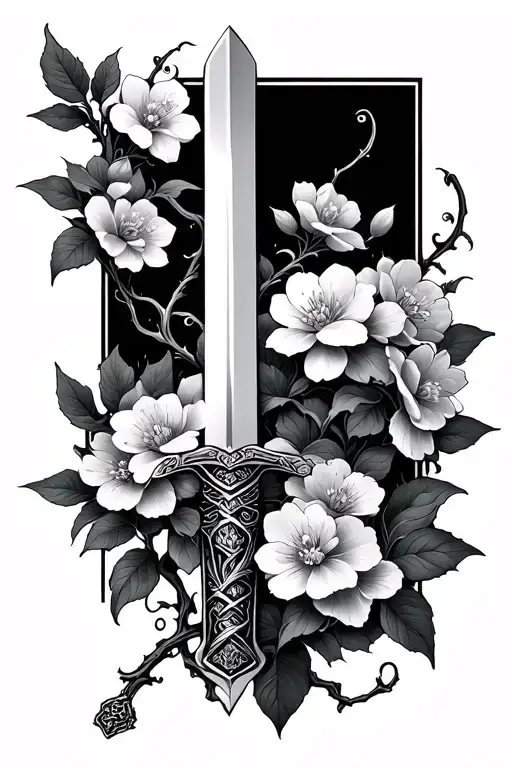 Cheery Blossoms Vine Going Around Ninja Sword