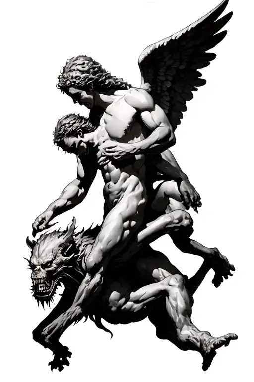 Angel Tackling A Demon From Should Down To Calf