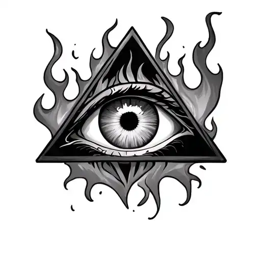 Triangle With Eye In The Middle Covered In Flames