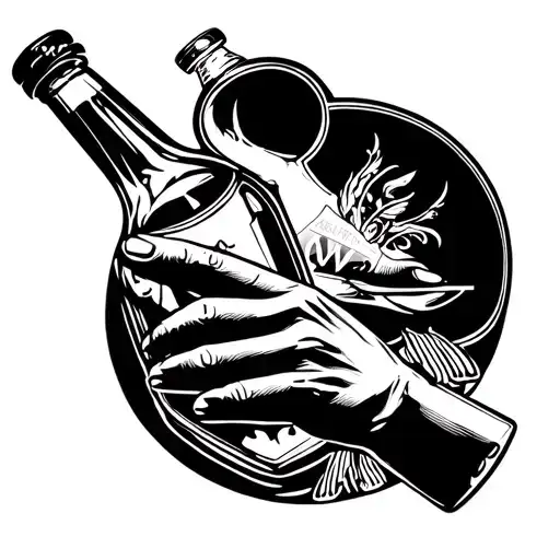 Whiskey Bottle Playing Poker Hand