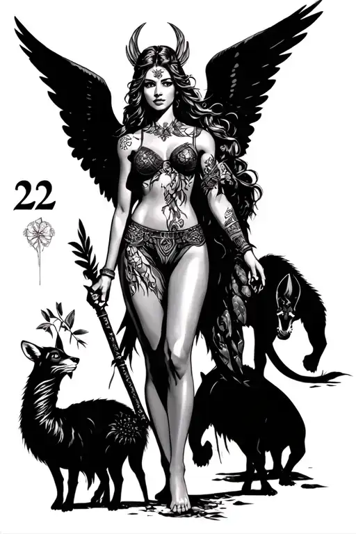 Animals Jungle With Angel Number 222 With Woman Warrior