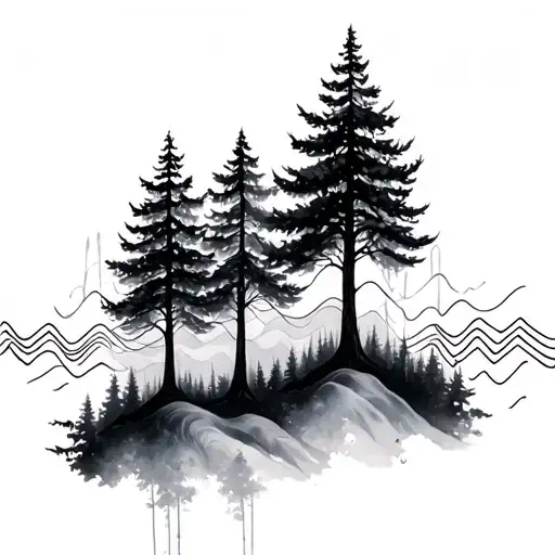 Trees And Audio Waves Intertwined A Forest