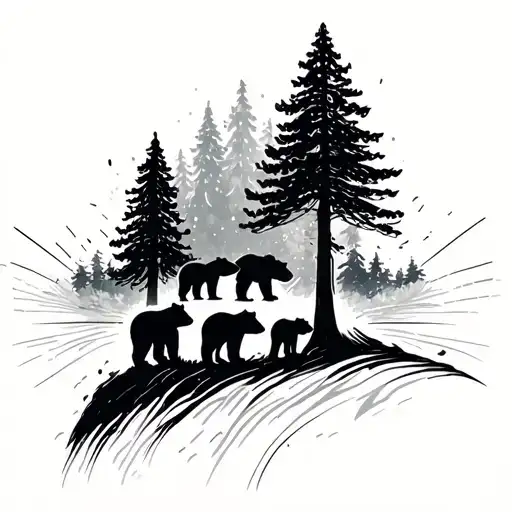 Trees And Audio Waves With 4 Bears
