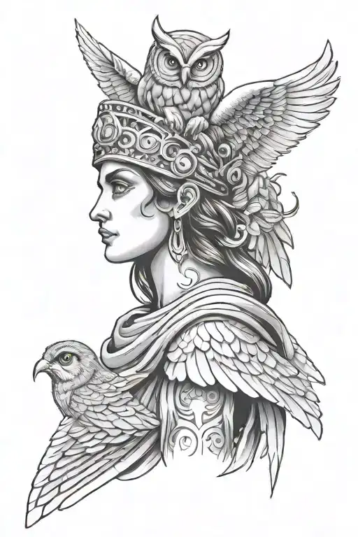 Athena With Owl On Shoulder In Motion