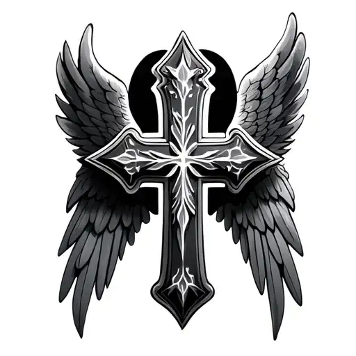 3D Cross And Wings Flying