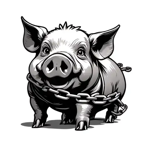 Cartoon Pig With A Chain