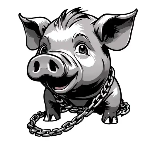 Simple Cartoon Pig With A Chain Necklace