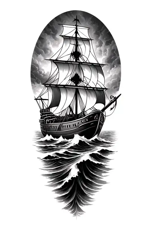 Viking Ship Sailing Through Stormy Seas