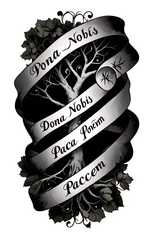 Flowy Tree Of Life Interwoven Ribbon With Words Dona Nobis Pacem