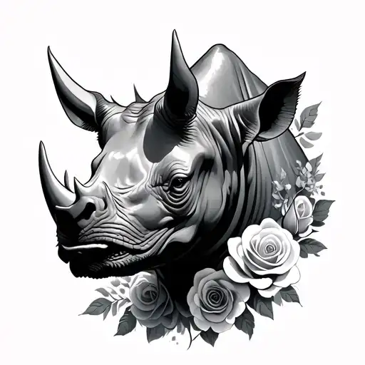 Rhino Head With Roses