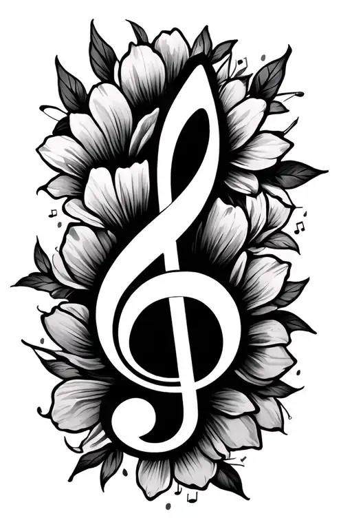 Flower Music Notes Treble Clef Intertwined