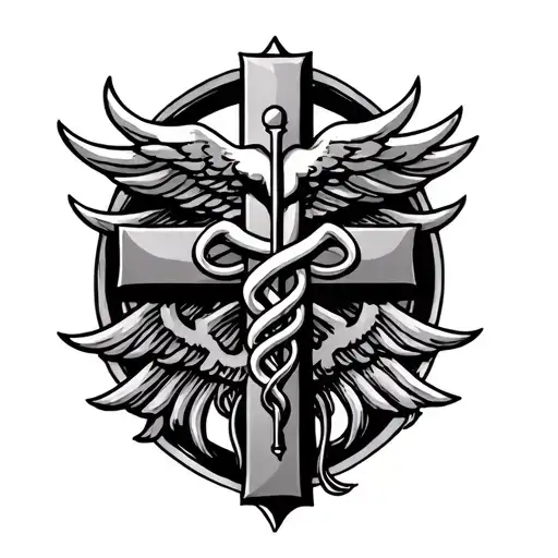 Caduceus And Cross Intertwined