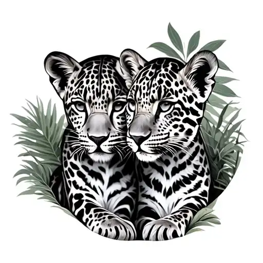 Two Leopard Cubs Jungle Scene