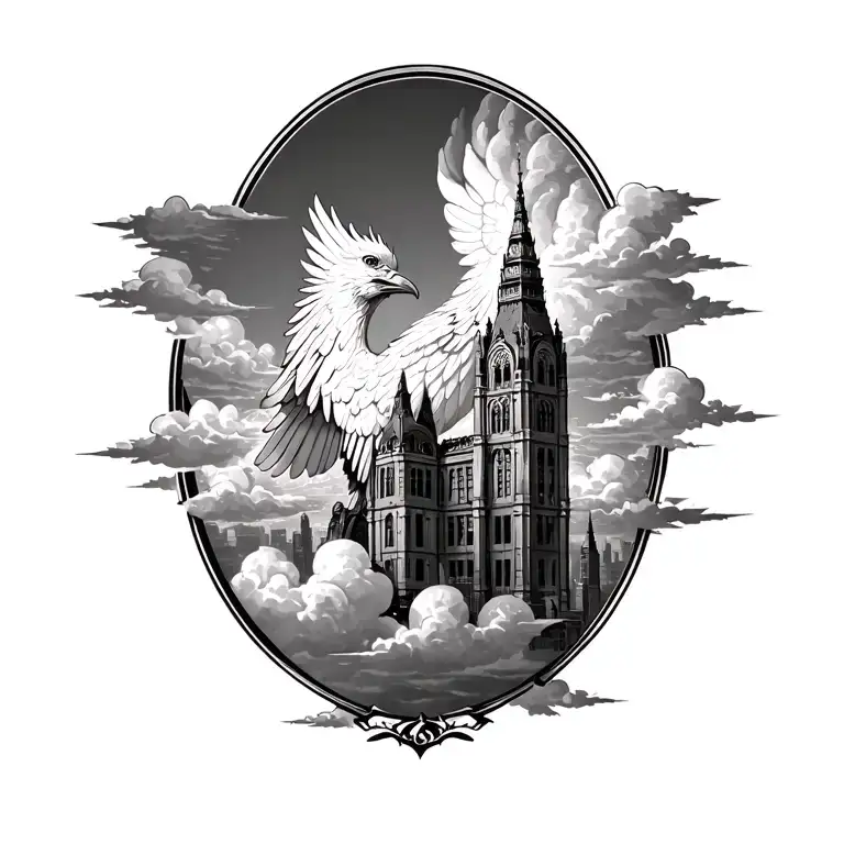 Liver Bird Building Surrounded Clouds Forming The Shape