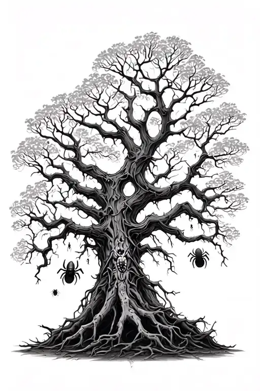 Detailed Poison Tree With Spiders Crawling