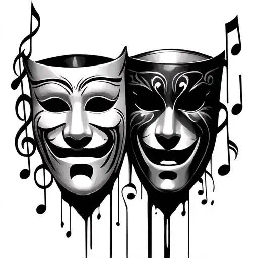 Theatrical Masks With Music Notes Sleeve
