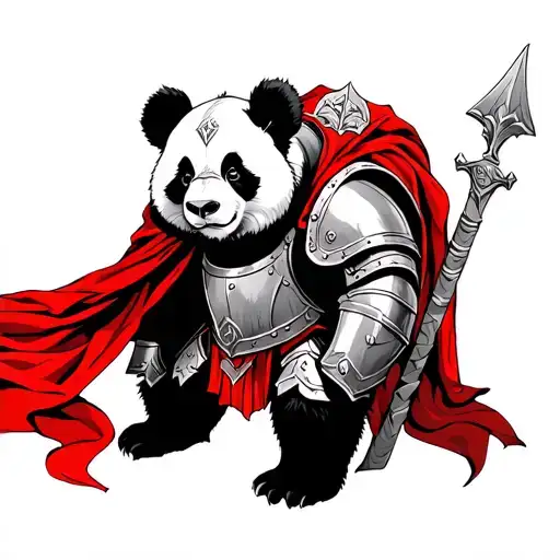 Panda In The Armor Of A Roman Legionary And A Red Cloak