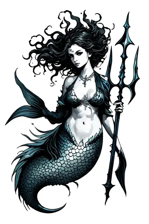 Dark Mermaid With A Trident