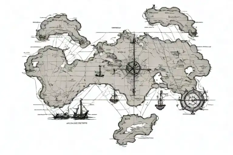Old Nautical Chart Of English Channel With A Swollow Over The Top Of It