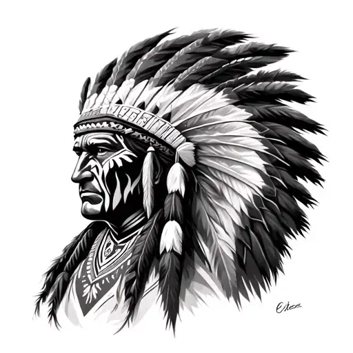 Native American Indian Chief With Head Dress And War Paint
