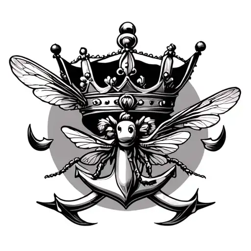 Crown With Anchor And A Bee Flying