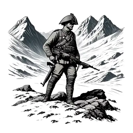 British Soldier Standing In The Foreground Of Mountains