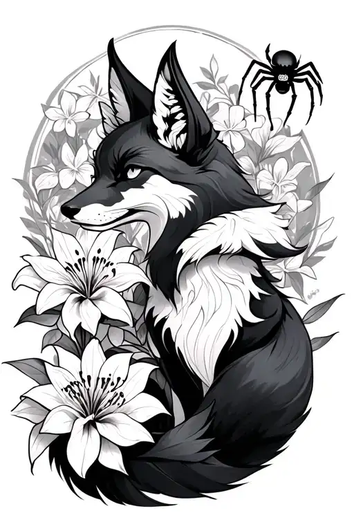 Kitsune Fox And Spider Lily Flower