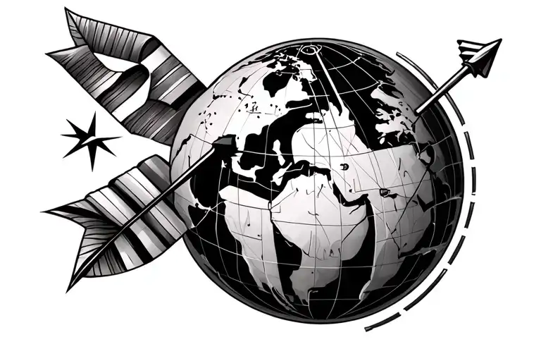 Compass And Worldglobe In An Arrow Going