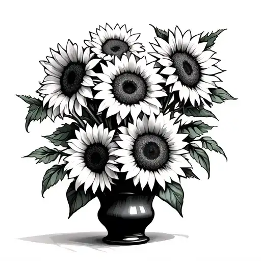 Decorated Vase With Sunflowers Growing