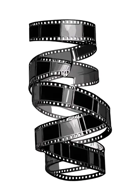 Movie Reel Unraveling Down In A Loose Spiral Pattern With Movie Cut Scenes In It