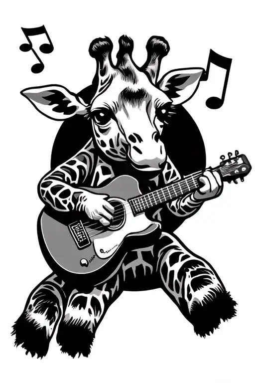 Giraffe Playing A Guitar With Musical Notes