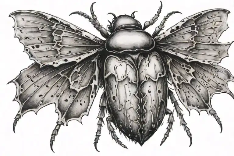 Decaying Beetle With Open Wings